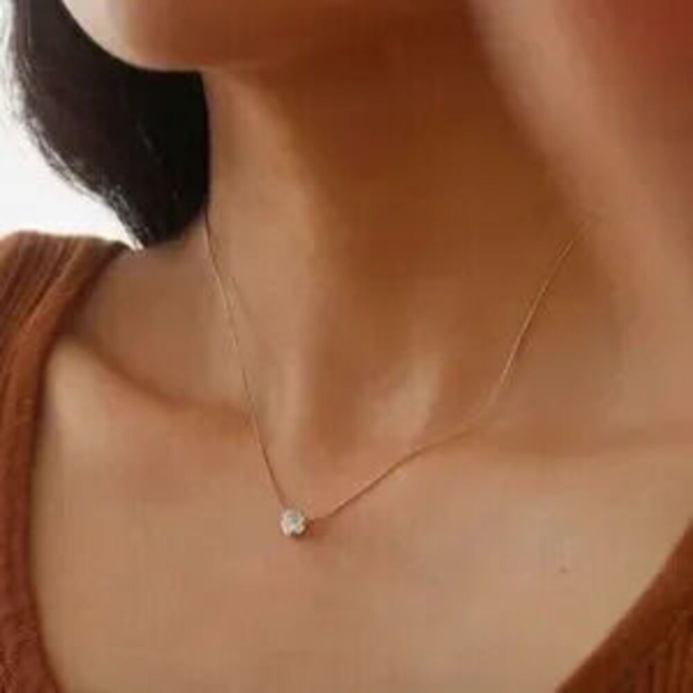 Gold Plated Stainless Steel CZ Solitaire Necklace Diamond Look Pendant